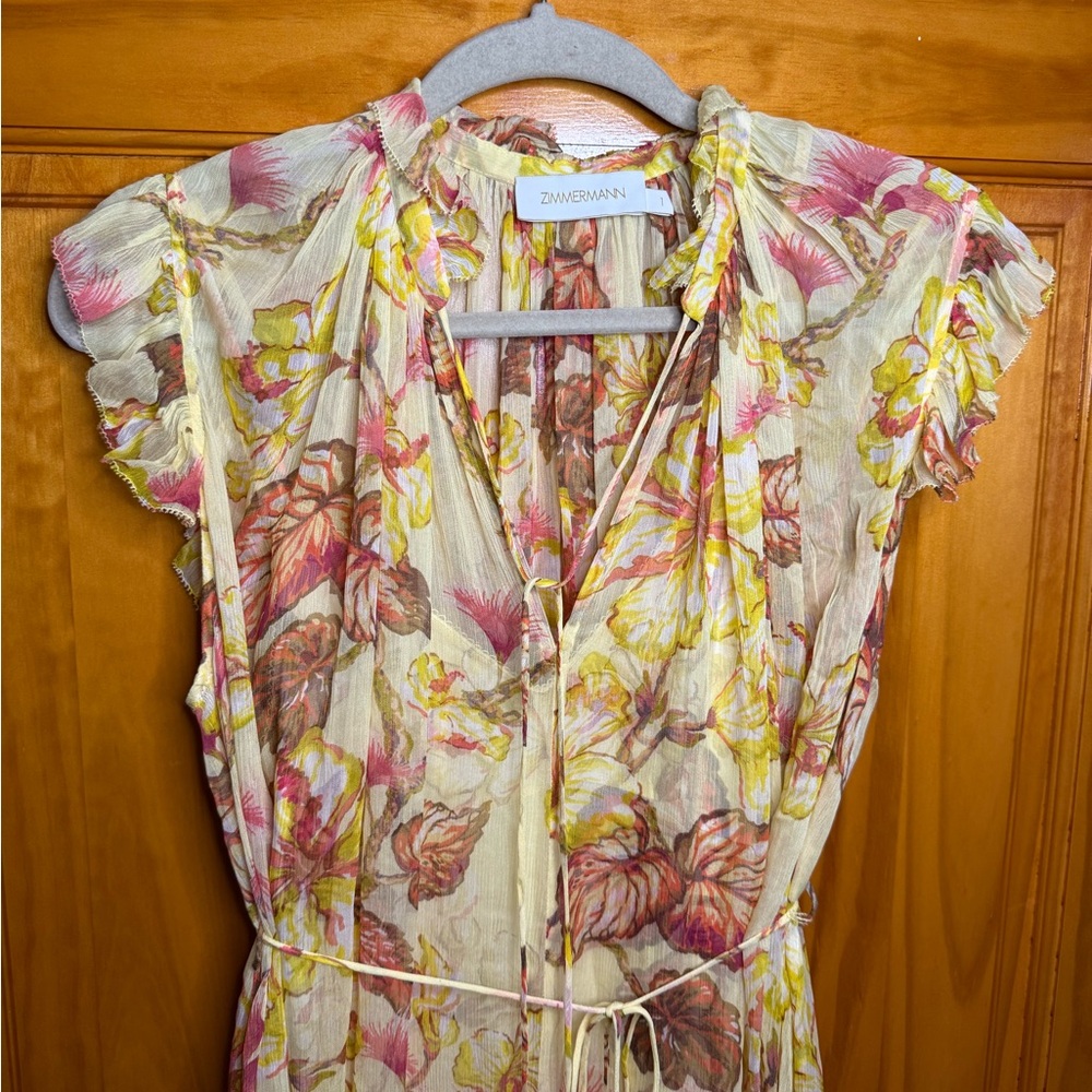 Zimmermann Floral-Print Crepon Midi Dress With Ruffled Trims Size AU 1 / US 6 - Picture 4 of 15